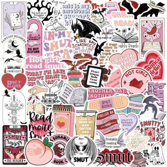 Picture of 50 PCS Book Stickers for Kindle, Smutty Bookish Sticker Pack for Readers Adult Spicy Booktok Vinyl Decals for Laptop Ebook Reader Water Bottle Girls Holographic Waterproof Smut Romance(Dirty)