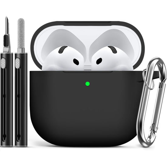 Picture of Ljusmicker for AirPods 4 Case Cover 2024 with Cleaner Kit,Soft Silicone Protective Case for Apple AirPods 4th Generation Case for Women Men,AirPod 4 Case Accessories with Keychain-Black