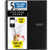 Picture of Five Star Spiral Notebook + Study App, 5 Subject, College Ruled Paper, Fights Ink Bleed, Water Resistant Cover, 8-1/2" x 11", 200 Sheets, Black (72081)