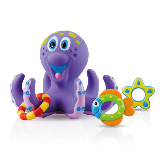 Picture of Nuby Floating Octopus Toy with 3 Hoopla Rings - Baby Bath Toy for Boys and Girls - 18+ Months - Purple (Pack of 1)