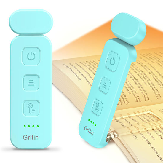 Picture of Gritin Reading Light, Rechargeable Book Light for Reading in Bed - Eye Caring 3 Color Temperatures,5-Level Dimmable Brightness,Long Lasting,Compact Size Clip on Book Reading Light for Book Lovers-Blue