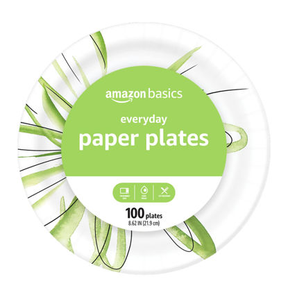 Picture of Amazon Basics Everyday Paper Plates, 8.62 Inch, Disposable, 100 Count