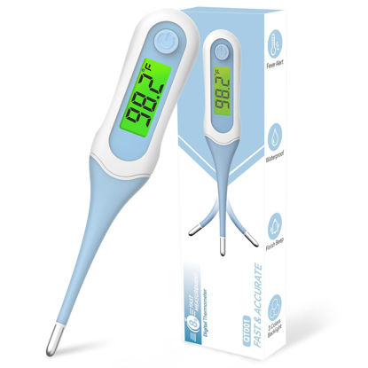 Picture of Fiemack Digital Basal Thermometer for Adults and Kids, 8s Fast Reading, Accurate & Safe Oral Thermometer for Baby with Fever Alarm, °C/°F Switchable, 3 Colors Backlit Medical Rectal Thermometers