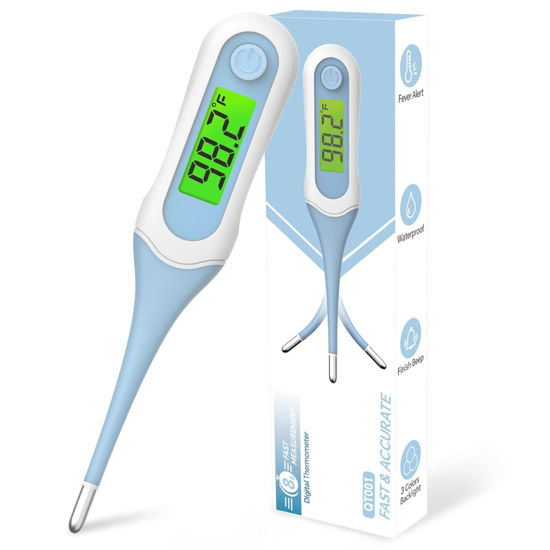 Picture of Fiemack Digital Basal Thermometer for Adults and Kids, 8s Fast Reading, Accurate & Safe Oral Thermometer for Baby with Fever Alarm, °C/°F Switchable, 3 Colors Backlit Medical Rectal Thermometers