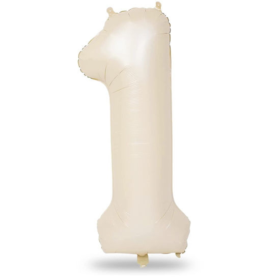 Picture of 40 Inch Beige Number 1 Balloon for 1st Birthday Decoration, Large Self Inflating Cream Foil Number Balloons 0-9 for Boys Girls, White Sand 1 Helium Balloons for Women Men Party Anniversary Supplies