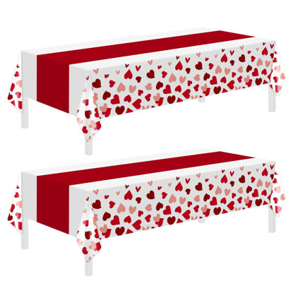 Picture of 2 Pack Valentines Day Tablecloth,Valentines Day Decorations 54" x 108" Disposable Plastic Tablecloth,Red Table Cloths for Rectangle Table,Party Supplies,Valentines Decor,Wedding,Engagement,Anniversary