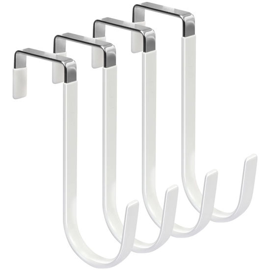 Picture of FYY Over The Door Hooks, 4 Pack Hangers Hooks with Rubber Prevent Scratches Heavy Duty Organizer for Living Room, Bathroom, Bedroom, Kitchen Hanging Clothes, Towels, Hats, Coats, Bags White