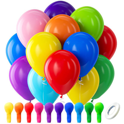 Picture of Bezente Assorted Rainbow Latex Balloons, 100 Pack 12 inch Round Helium Bright Color Balloons for Birthday Baby Shower Wedding Party Decorations