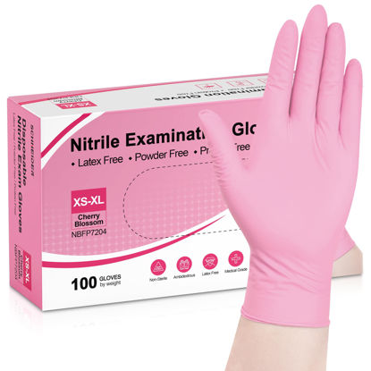 Picture of Schneider Nitrile Exam Gloves, 4-mil Medical Gloves Disposable Latex Free, Powder Free, Food Safe Gloves for Cooking, Cleaning, Examination, Cherry Blossom, Medium, 100-ct Box