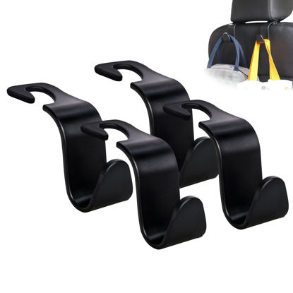 Picture of Amooca Car Seat Headrest Hook 4 Pack Hanger Storage Organizer Universal for Handbag Purse Coat fit Universal Vehicle Car Black S Type