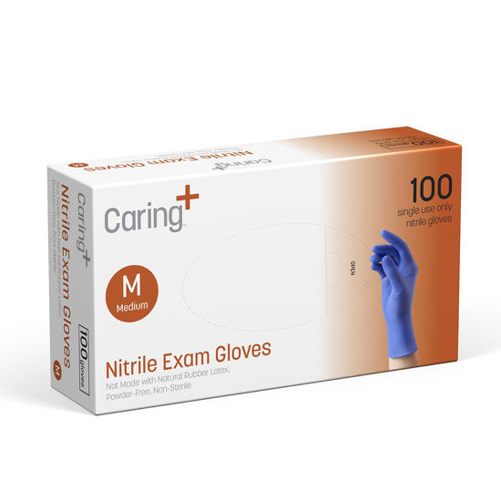 Picture of Caring Nitrile Exam Gloves (100ct), Powder Free and Not Made with Natural Rubber Latex, Gloves for Medical Use, Cleaning, Food Prep and More, Medium