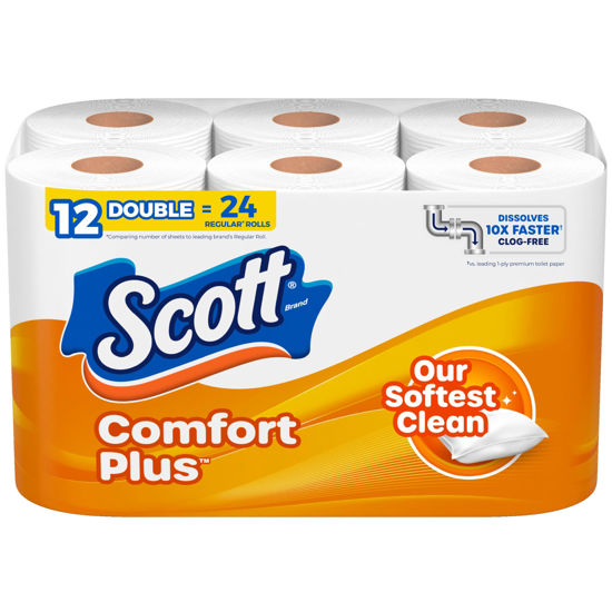 Picture of Scott ComfortPlus Toilet Paper, 12 Double Rolls, 231 Sheets per Roll, Septic-Safe, 1-Ply Toilet Tissue