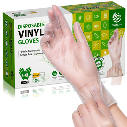Picture of SWIFTLITE Disposable Vinyl Gloves, Food Safe, Latex-Free Powder-Free Clear Plastic Gloves for Cooking, House Clean, Food Prep (100, Medium)