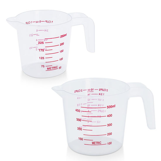 Picture of DTDNZKN 2 Pack Measuring Cup Set, Includes 250Ml (1-Cup), and 500Ml (2-Cup) Plastic Liquid Measuring Cups- Baking, Cooking, Mixing & Measuring Cups, Essential Kitchen Tools