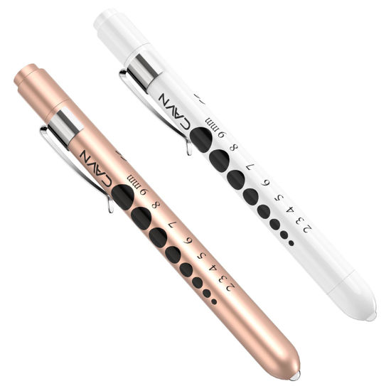 Picture of CAVN Pen Light with Pupil Gauge LED Penlight for Nurses Doctors, 2 Pcs Reusable Medical Penlight for Nursing Students (Rose Gold/White)