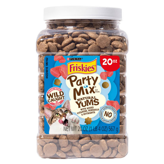 Picture of Purina Friskies Natural Cat Treats, Party Mix Natural Yums With Wild Caught Tuna and added vitamins, minerals and nutrients - 20 oz. Canister