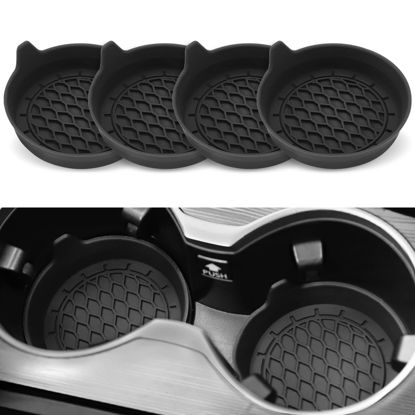 Picture of SINGARO Car Cup Holder Coaster, Silicone Cup Holder Insert, Universal Non-Slip Cup Holders, Car Accessories Interior for Women and Man Interior Sets 4 Pack Black