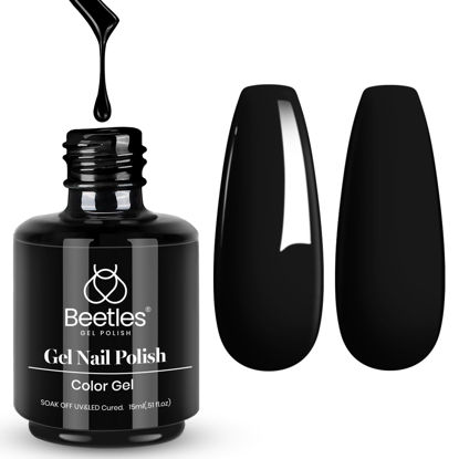 Picture of Beetles Black Gel Nail Polish, 1 Pcs 15ml Audrey Winter Color Soak Off Gel Polish Nail Art Manicure Salon DIY Nail Uv Lamp Gel Nail Design Decoration at Home Gift for Women Gel Nail Polish
