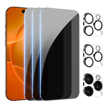Picture of Pehael [3+3Pack] Privacy Screen Protector for iPhone 16 Pro Max with Camera Lens Protector Full Coverage Anti-Spy Tempered Glass Film 9H Hardness Upgrade Edge Protection Easy Installation Bubble Free [6.9 inch]