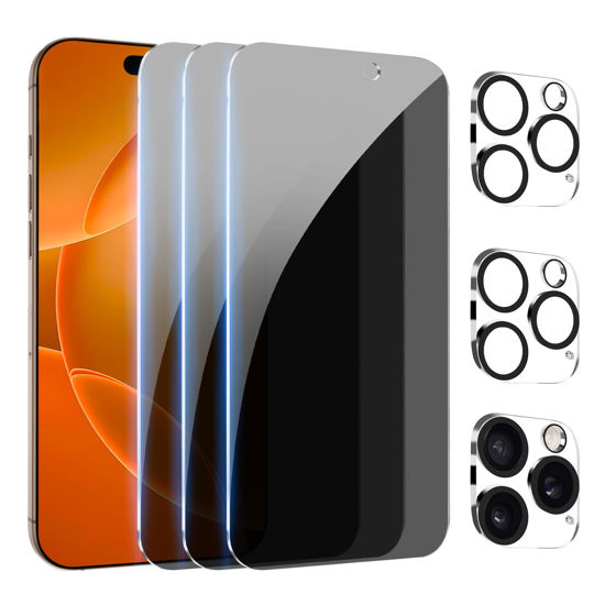 Picture of Pehael [3+3Pack] Privacy Screen Protector for iPhone 16 Pro Max with Camera Lens Protector Full Coverage Anti-Spy Tempered Glass Film 9H Hardness Upgrade Edge Protection Easy Installation Bubble Free [6.9 inch]