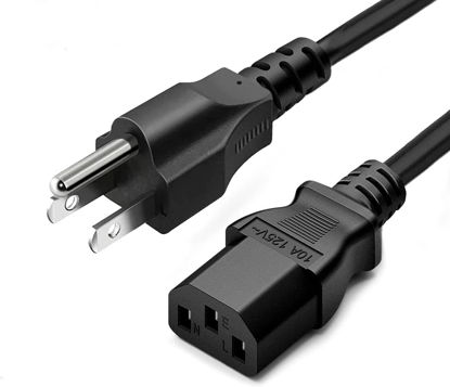 Picture of 3 Prong AC Power Cord 10ft Long Standard | 125V | for Computer, Monitor, TV, Printer, Power Supply PSU Electric Cable Replacement Power Cord