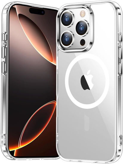 Picture of Temdan for iPhone 16 Pro Max Case Clear, [Compatible with Magsafe][Anti-Yellowing][Military-Grade Protection] Shockproof Slim Magnetic Phone Sleeve Case for iPhone 16 Pro Max, Transparent