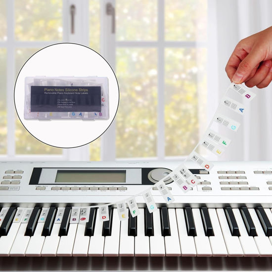 Picture of Viemior Piano Notes Guide for Beginner, 88-Key Full Size - Removable Piano Keyboard Stickers Note Labels for Learning, Leaves No Residue and No Adhesive, Made of Silicone, Reusable and Comes with Box