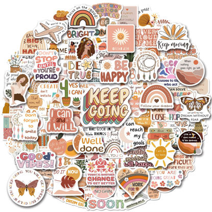 Picture of WAKEMOODEI 200 Vintage Inspirational Stickers, Boho Motivational Aesthetic Stickers for Water Bottles Laptops Journals Vinyl Positive Affirmation Boho Stickers for Adult Teen Kid