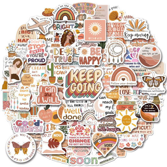 Picture of WAKEMOODEI 200 Vintage Inspirational Stickers, Boho Motivational Aesthetic Stickers for Water Bottles Laptops Journals Vinyl Positive Affirmation Boho Stickers for Adult Teen Kid