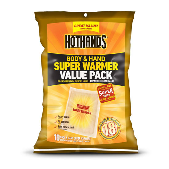 Picture of HotHands Body & Hand Super Warmers - Long Lasting Natural Odorless Air Activated Warmers - Up to 18 Hours of Heat - 10 Individual Warmers