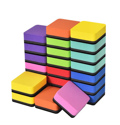 Picture of Dyshri Dry Erase Erasers, 24 Pack Magnetic Whiteboard Erasers for Kids and Students, Dry Erasers for Whiteboard, Mini Dry Erase Board Erasers for Classroom Home, and Office (Square, 8 Color)
