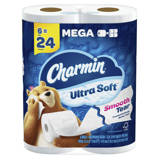 Picture of Charmin Ultra Soft Toilet Paper 6 Mega Rolls = 24 Regular Rolls