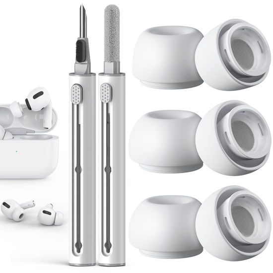 Picture of Pohgelan Compatible with AirPods Pro 2nd/1st Generation Replacement Ear Tips,with Noise Reduction Hole & Built-in dust Guard Screen,for USB-C Charging Case with Cleaner kit -3 Sizes (S/M/L)-Whiite