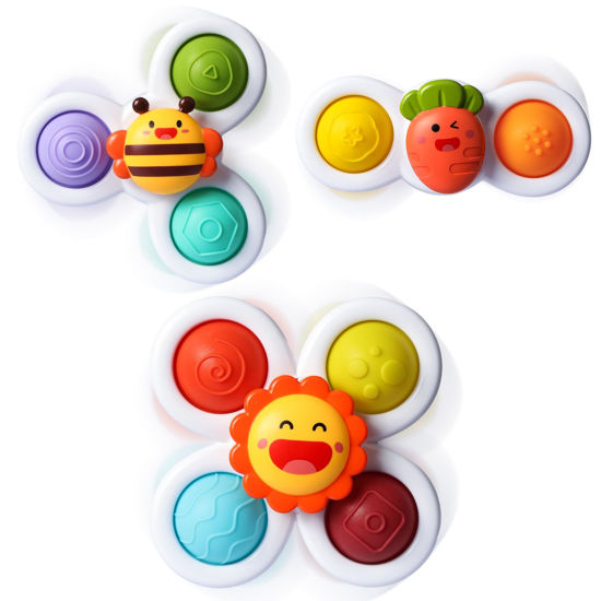 Picture of ALASOU 3PCS Pop Suction Cup Spinner Toys for 1 Year Old Boy Girl|Novelty Spinning Tops Toddler Toys Age 1-2|Sensory Baby Bath Toys for Toddlers 1-3|12 18 Months Boy Birthday Gift for Infant