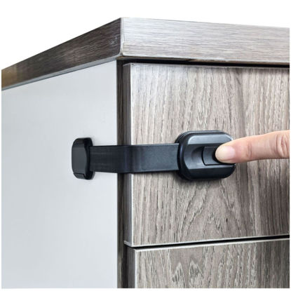 Picture of Baby Proofing Safety Lock: 3M Adhesive Child Proof Door Lock, Cabinet Locks, Fridge Locks, Drawer Locks, Secure Latch for Door Security & Safety; Alcohol Prep Pads Included (Black, 5 Pack)