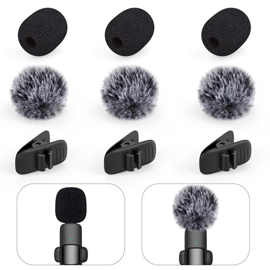 Picture of Mini Wireless Furry Windscreen & Foam Cover Set for Lavalier Microphone, Foam Mic Cover with Clips to Reduce Wind Noise, Washable and Windproof Lapel Mic Windscreen Muff (9 Pack)
