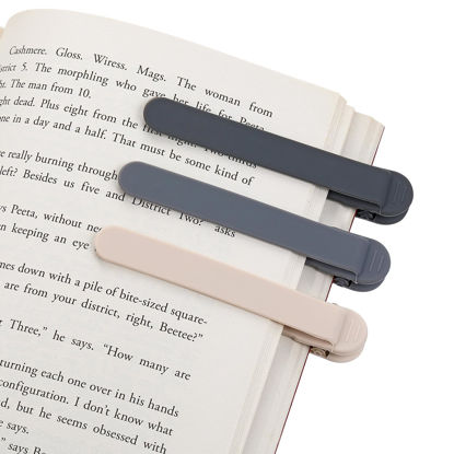 Picture of 3Pcs Automatic Bookmark, Silicone Smart Book Marks for Reading Women, Men, Kids,Cute Unique Book Markers Bookmark Clip Reading Accessories Gifts for Book Lovers (1 Dark Grey+1 Light Grey+1 Beige)