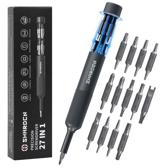 Picture of Sharden 27-in-1 Precision Screwdriver Set Multi Bit Small Screwdriver Magnetic Mini Screwdriver Set Pen Style Manual Repair Tool Kit for Eyeglass, Watch, Computer, Jewelers, Laptop, Electronics, Phone