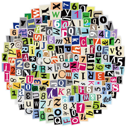 Picture of 200Pcs Alphabet Stickers Waterproof Vinyl Decals for Scrapbooks, Notebook, Classroom Decor, Door, Mailbox, Water Bottle, Laptop, Letter Stickers A-Z and Number Stickers 0-9