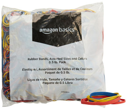 Picture of Amazon Basics Assorted Size and Color Rubber Bands, 0.5 lb.