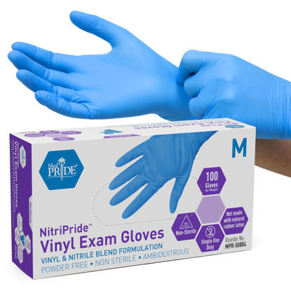 Picture of MED PRIDE NitriPride Nitrile-Vinyl Blend Exam Gloves, Medium 100 - Powder Free, Latex Free & Rubber Free - Single Use Non-Sterile Protective Gloves for Medical Use, Cooking, Cleaning & More