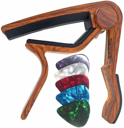 Picture of WINGO Guitar Capo for Acoustic and Electric Guitars - Rosewood Color with 5 Picks