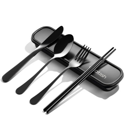 Picture of Travel Utensils with Case, Quatish Portable Silverware Set for Work, Stainless Steel Reusable Travel Cutlery Set, Fork and Spoon Set for Picnic, Camping, Gadgets, Lunch Box for Men, Black