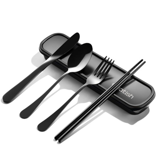 Picture of Travel Utensils with Case, Quatish Portable Silverware Set for Work, Stainless Steel Reusable Travel Cutlery Set, Fork and Spoon Set for Picnic, Camping, Gadgets, Lunch Box for Men, Black