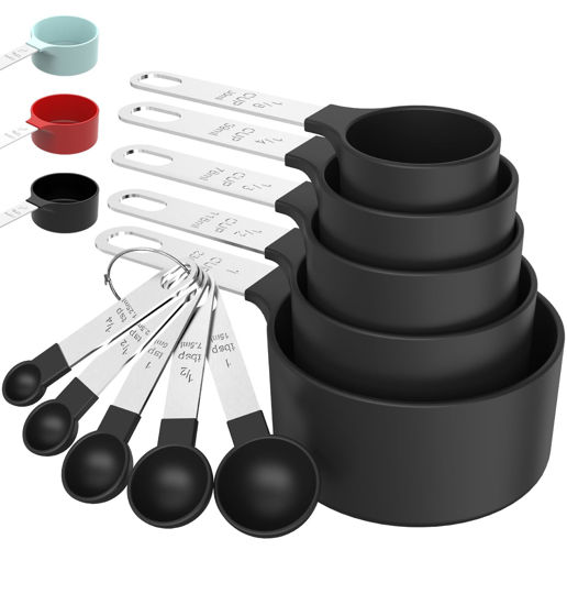 Picture of TILUCK Measuring Cups & Spoons Set, Stackable Cups and Spoons, Nesting Measure Cups with Stainless Steel Handle, Kitchen Gadgets for Cooking & Baking (Black)