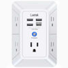 Picture of Lvetek 5 Outlet Extender Multi Plug Wall Outlets with 4 USB Charging Ports (1 USB C Outlet), 3 Sided 1680J Surge Protector Power Strip USB Wall Charger for Home, Office, Travel, ETL Listed, White