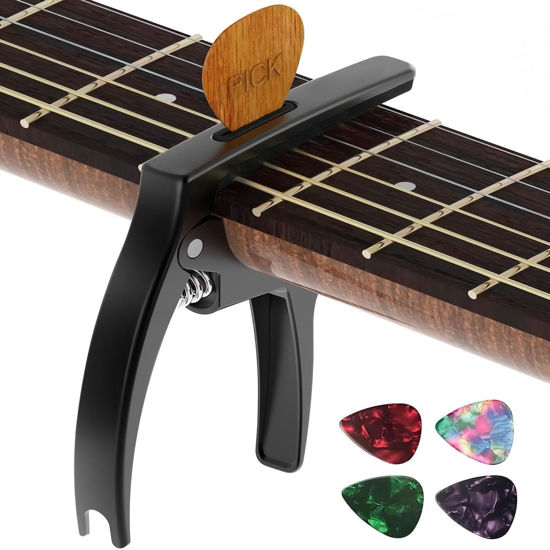Picture of Guitar Capo,TANMUS 3in1 Zinc Metal Capo for Acoustic and Electric Guitars (with Pick Holder and 4Picks),Ukulele,Mandolin,Banjo,Guitar Accessories