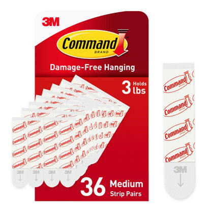 Picture of Command Medium Refill Adhesive Strips, Damage Free Hanging Wall Adhesive Strips for Medium Indoor Wall Hooks, No Tools Removable Adhesive Strips for Living Spaces, 36 White Command Strips