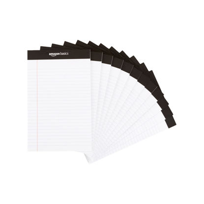 Picture of Amazon Basics Narrow Ruled Lined Writing Note Pad, 5 inch x 8 inch, White, 12 Count (12 Pack of 50 pages)