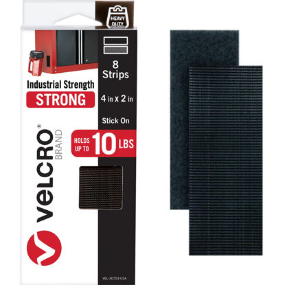 Picture of VELCRO Brand Heavy Duty Fasteners | 4x2 Inch Strips with Adhesive 8 Sets | Holds 10 lbs | Black Industrial Strength Stick On Tape | Indoor or Outdoor Use (VEL-30703-USA), 8 Count (Pack of 1)